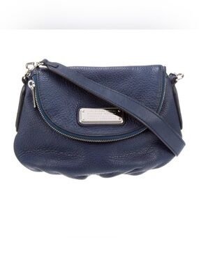 Marc by Marc Jacobs Navy Blue Pebbled Leather Pleated Flap Crossbody Bag